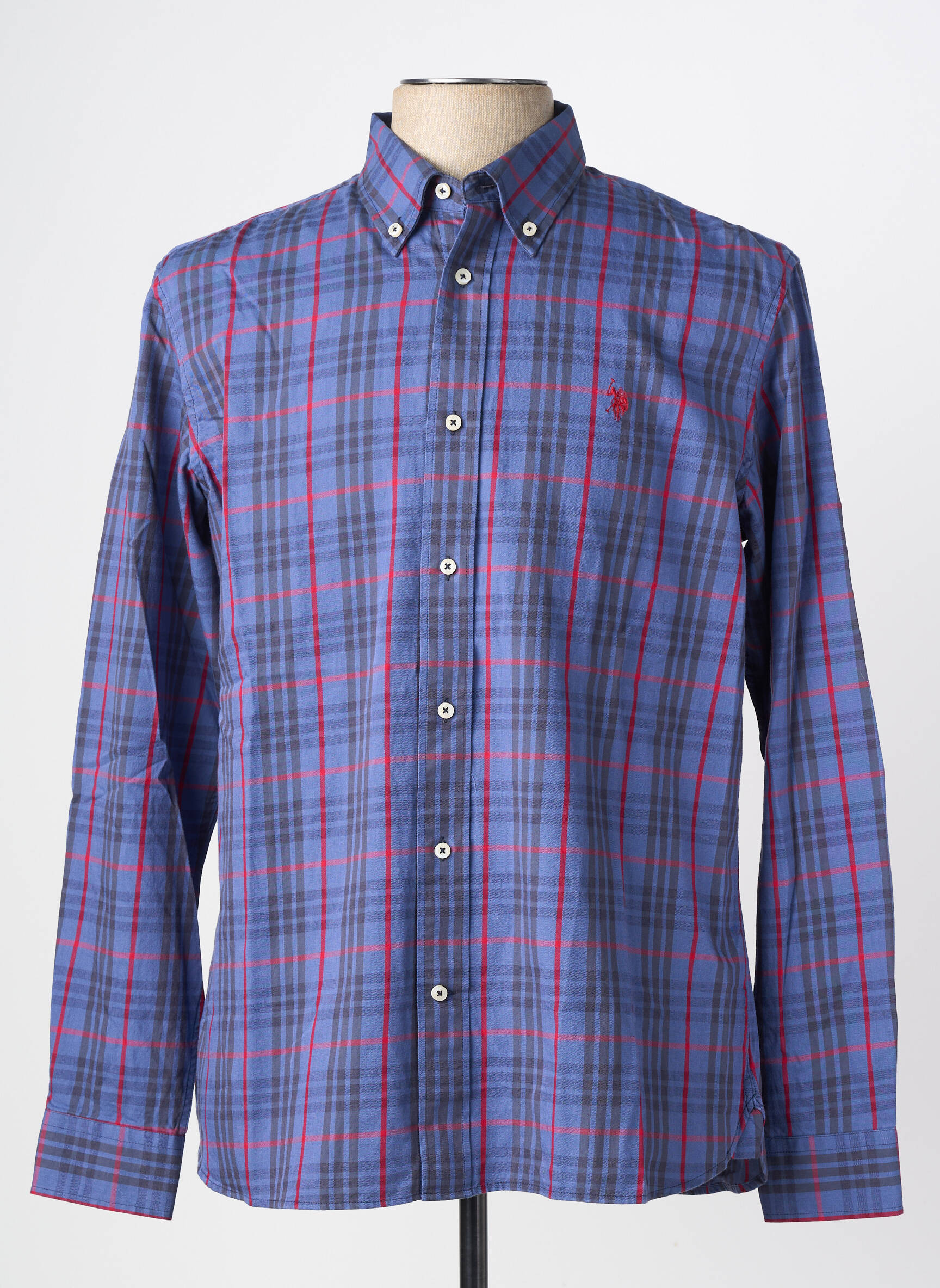 Chemise manches longues imprimé écossais bleu U.S. POLO ASSN homme