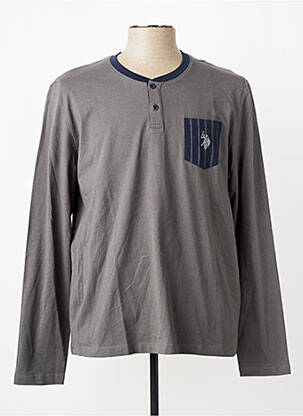 T-shirt col tunisien manches longues gris U.S. POLO ASSN homme