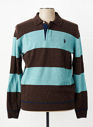 Pull col polo manches longues marron U.S. POLO ASSN homme