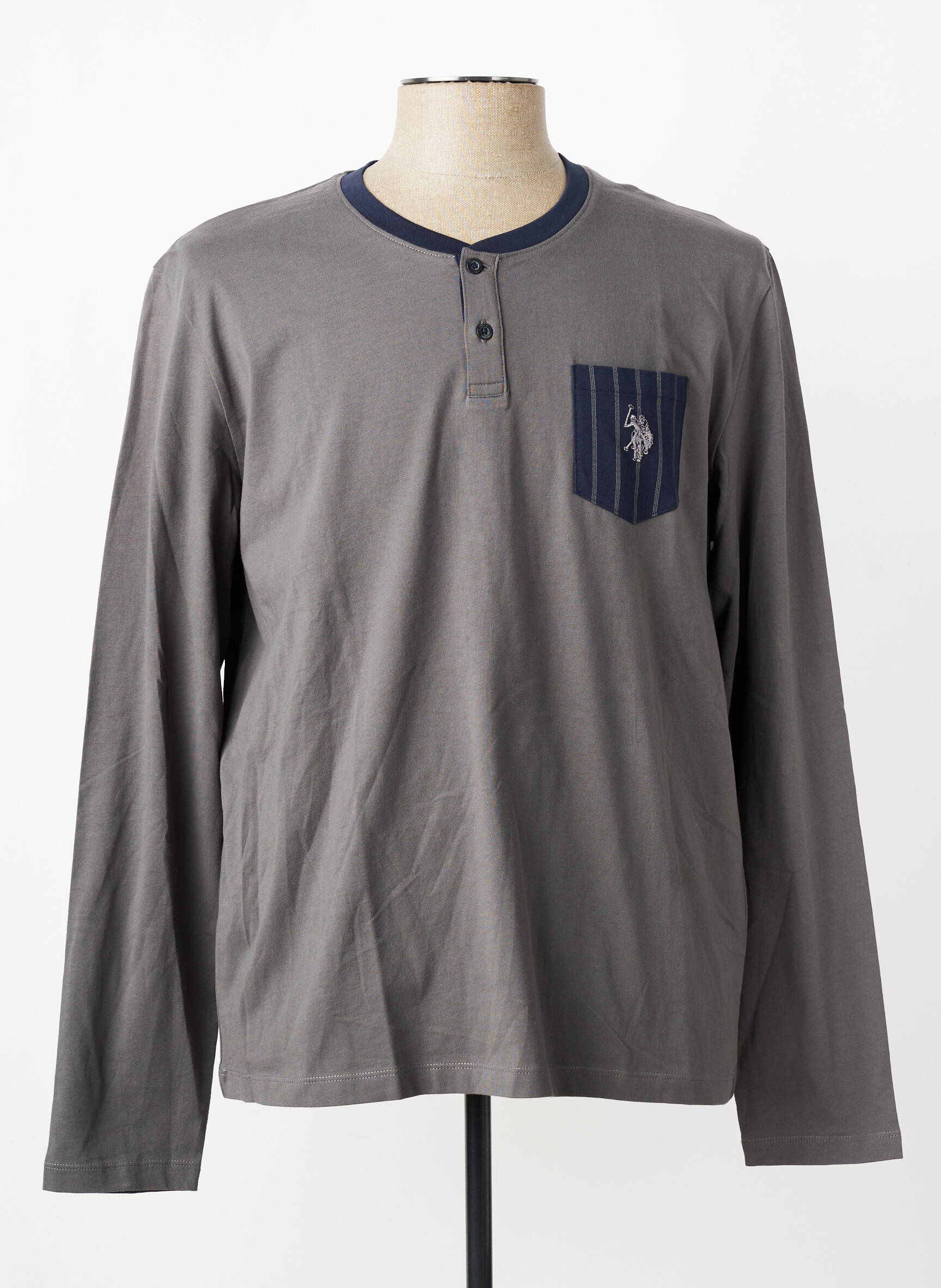 T-shirt col tunisien manches longues gris U.S. POLO ASSN homme