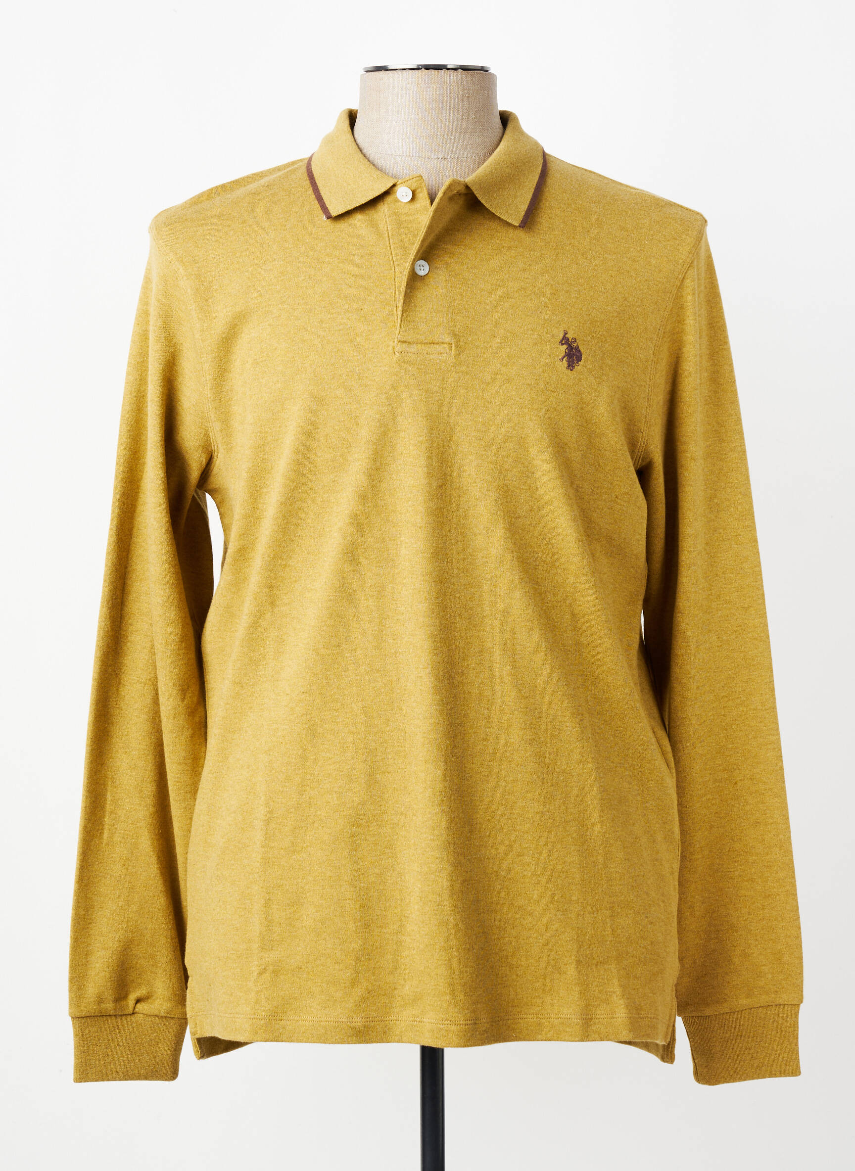 Polo tissage chiné manches longues vert U.S. POLO ASSN homme