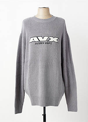 Pull col rond manches longues gris AVIREX homme