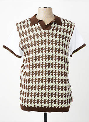 Pull tissage jacquard manches courtes marron BOB homme