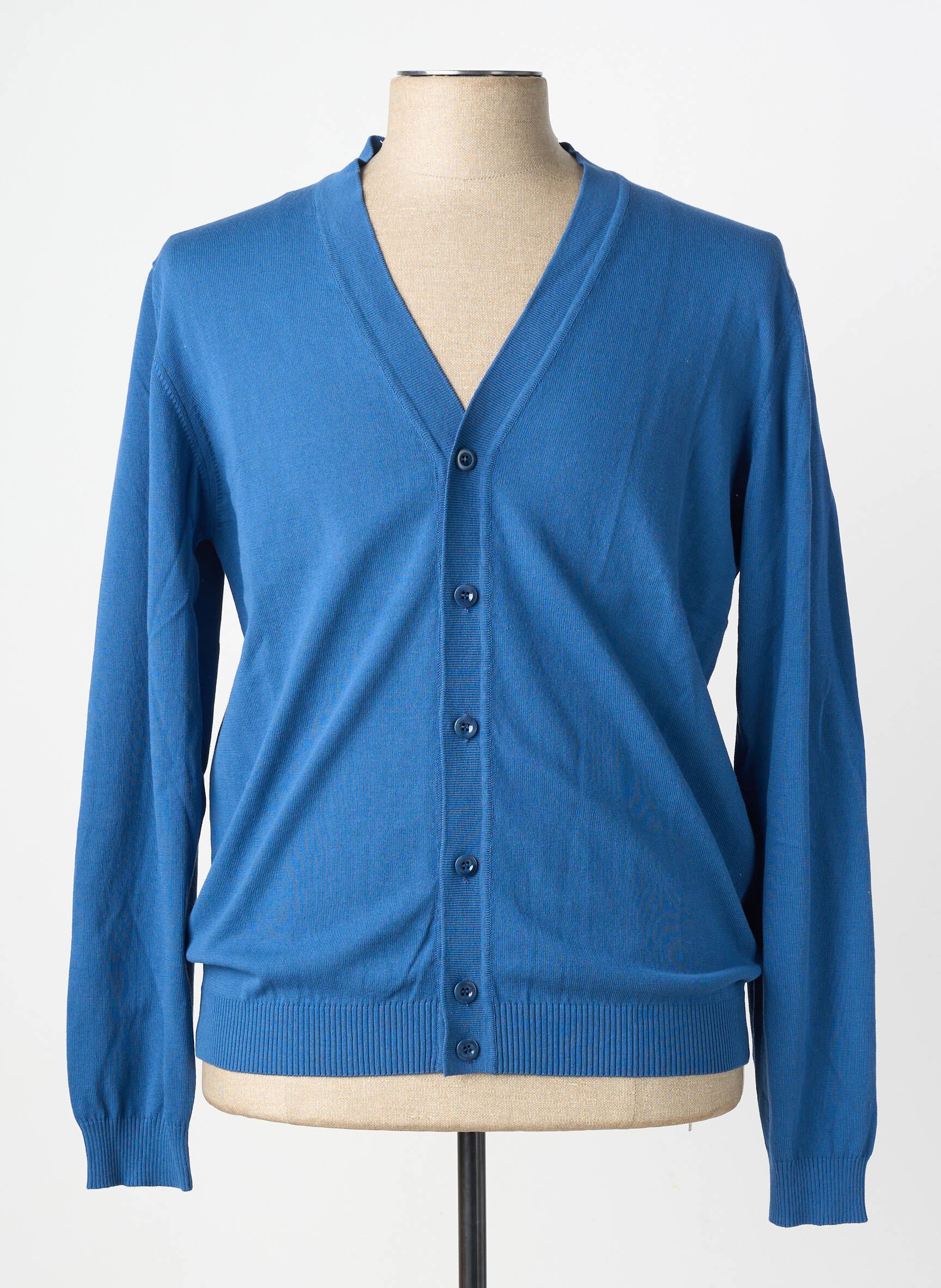 Gilet manches longues col v bleu WOOL & CO homme