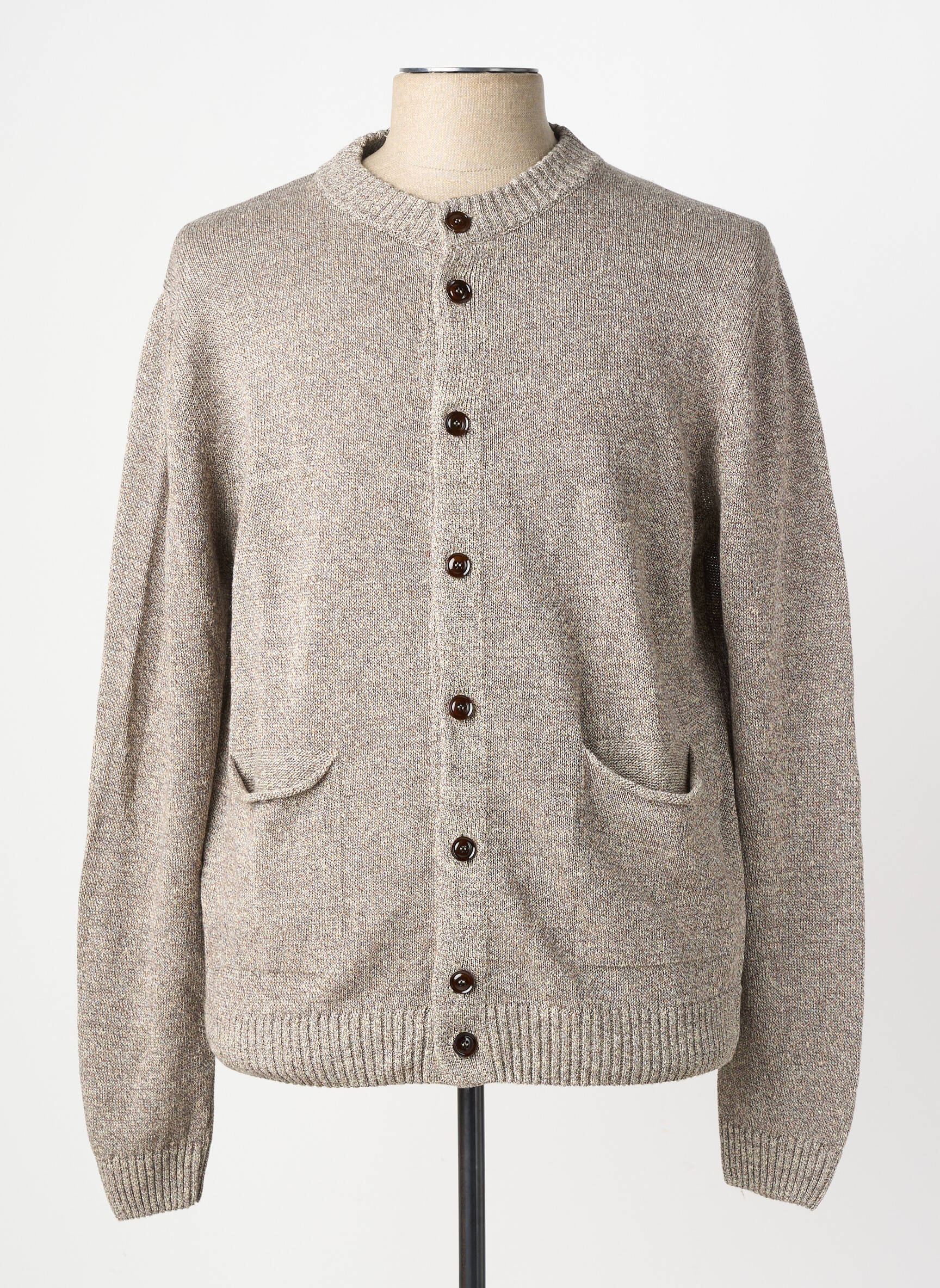 Gilet manches longues fermeture boutonnée sur le devant marron WOOL & CO homme