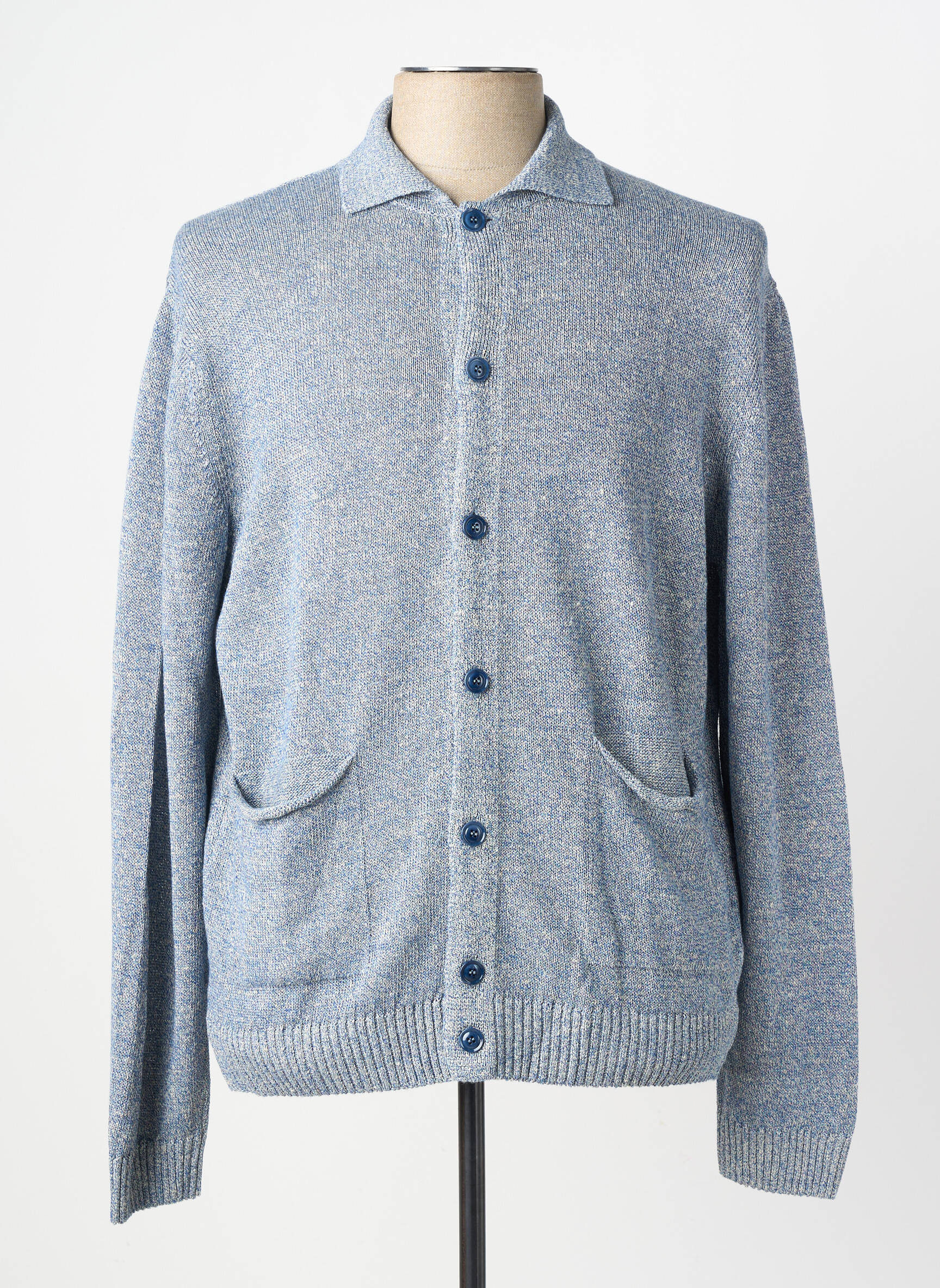 Gilet manches longues fermeture boutonnée sur le devant bleu WOOL & CO homme