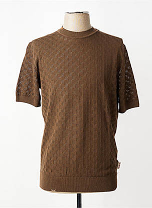 Pull stretch manches courtes marron BOB homme