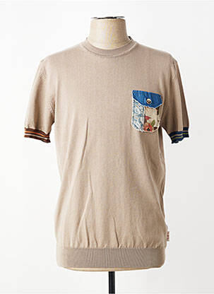 Pull stretch manches courtes marron BOB homme