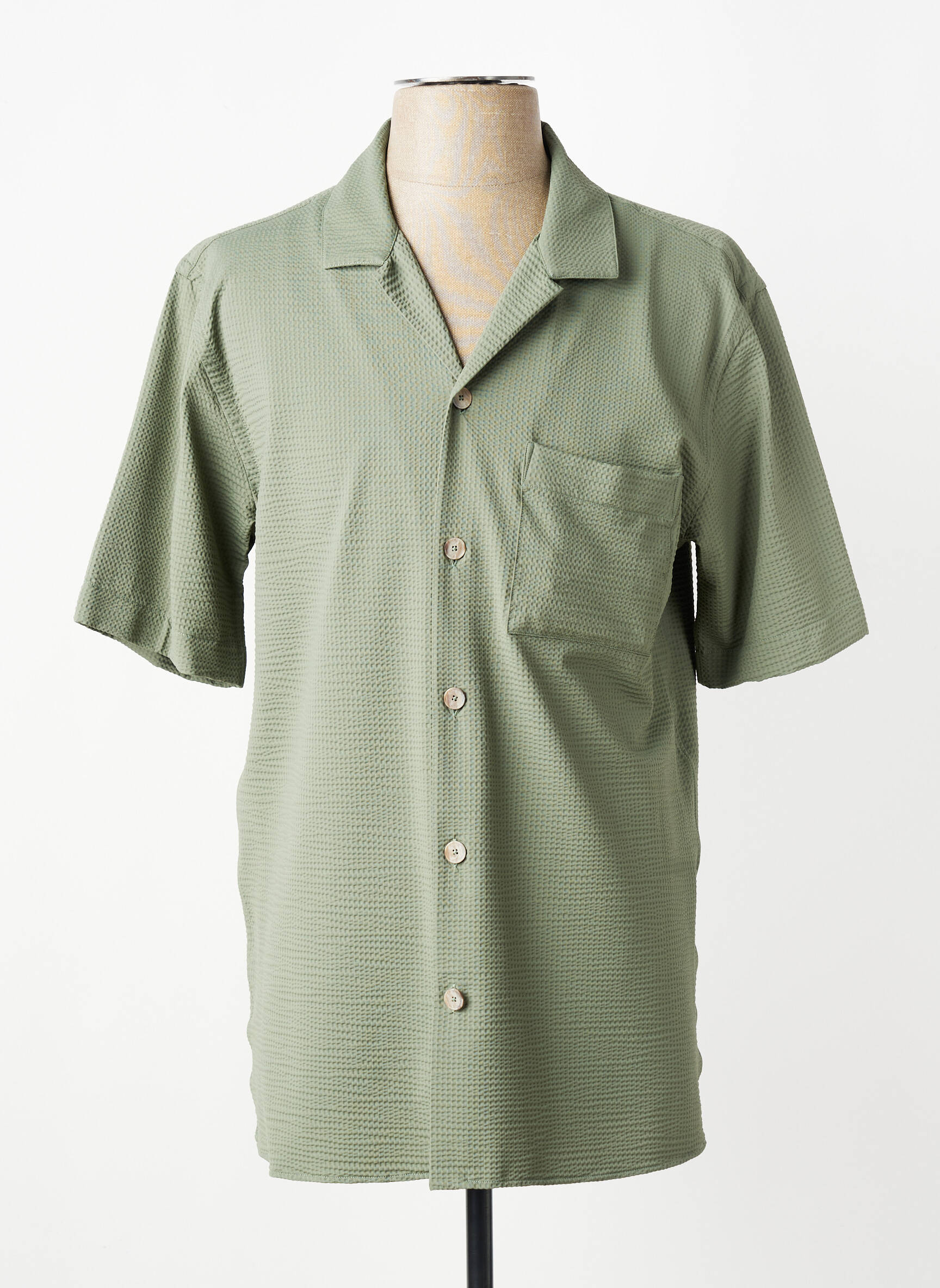 Chemise manches courtes col tailleur vert XACUS homme
