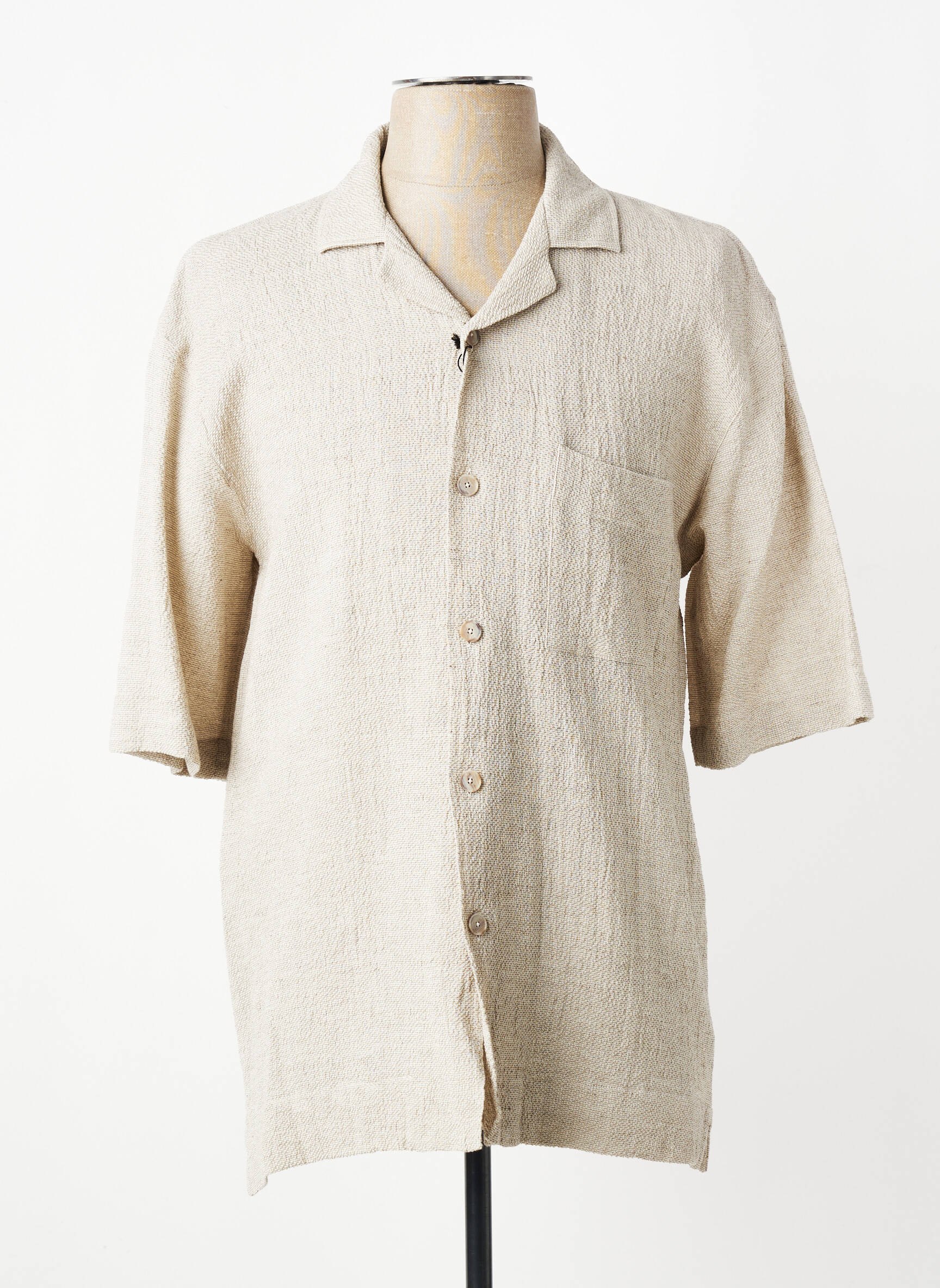 Chemise manches courtes col tailleur beige XACUS homme