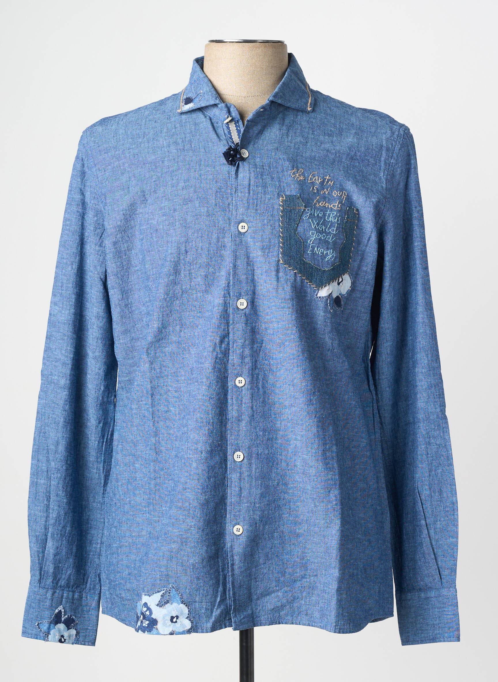 Chemise manches longues coupe cintrée bleu BOB homme