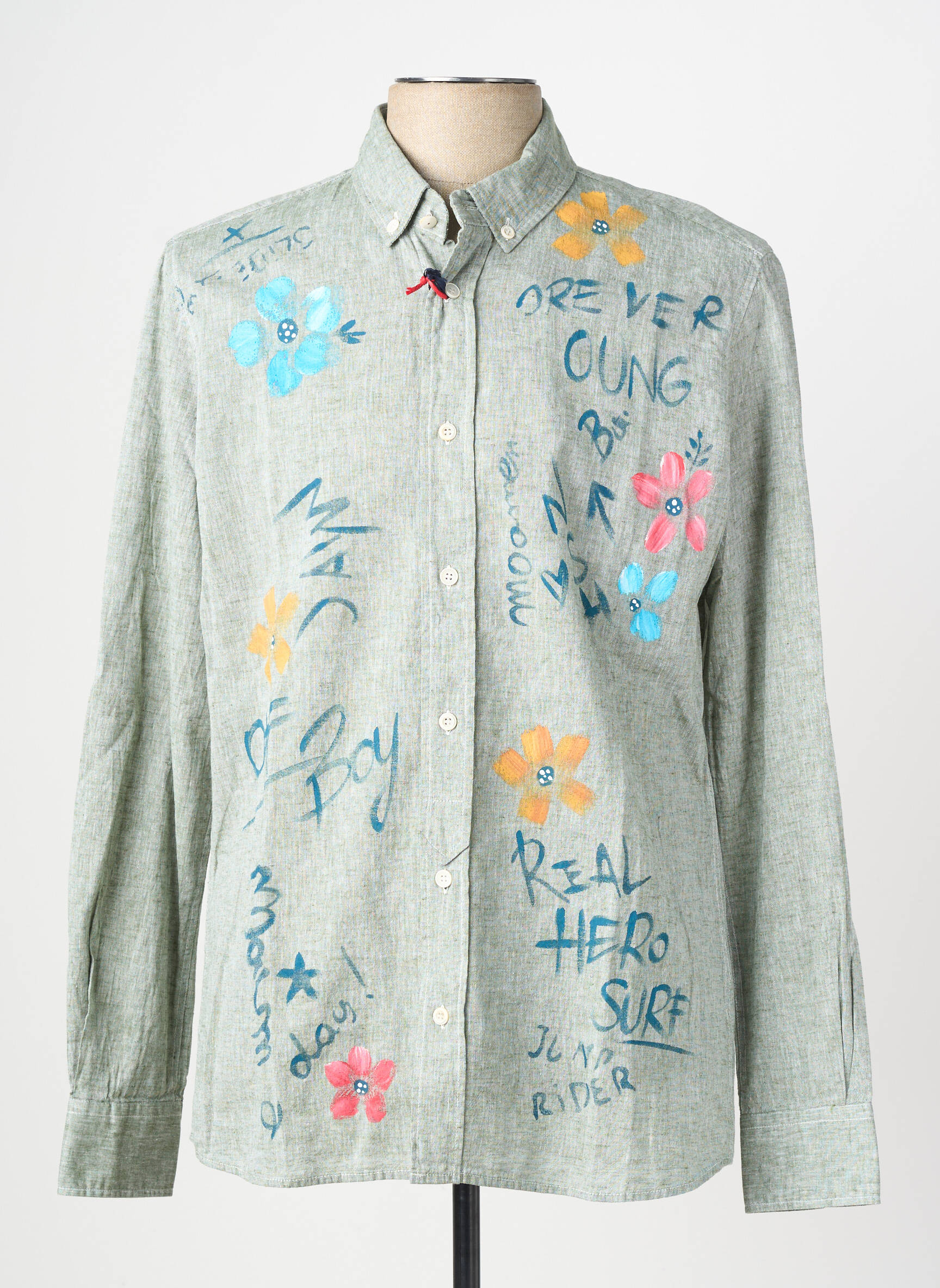 Chemise manches longues coupe cintrée vert BOB homme