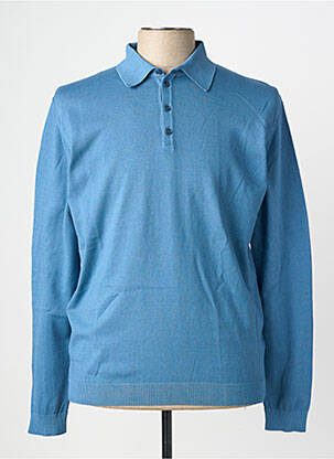 Pull col polo manches longues bleu WOOL & CO homme