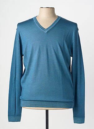 Pull col v manches longues bleu WOOL & CO homme