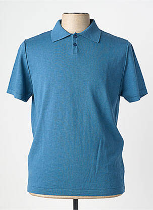 Pull col polo manches courtes bleu WOOL & CO homme