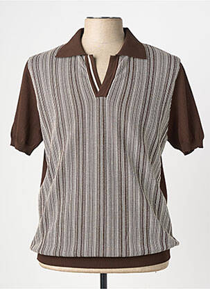 Pull col polo manches courtes marron WOOL & CO homme