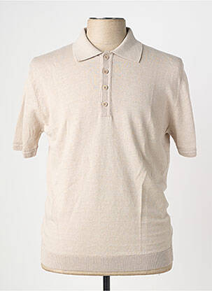 Pull col polo manches courtes beige WOOL & CO homme