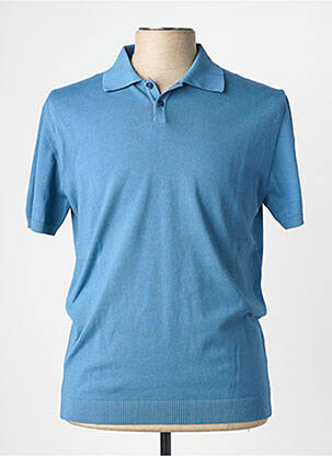 Pull col polo manches courtes bleu WOOL & CO homme