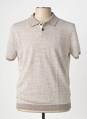 Pull col polo manches courtes beige WOOL & CO homme