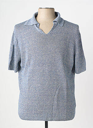 Pull col polo manches courtes bleu WOOL & CO homme