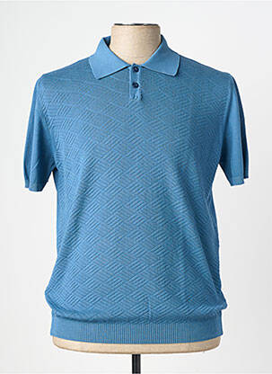Pull col polo manches courtes bleu WOOL & CO homme