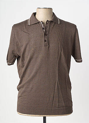 Pull col polo manches courtes marron WOOL & CO homme