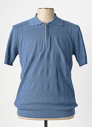 Pull col polo manches courtes bleu WOOL & CO homme