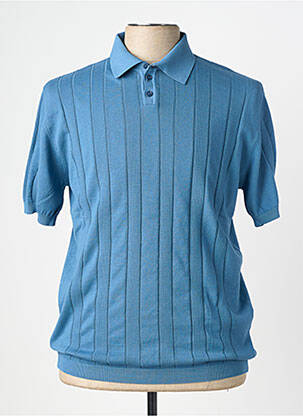 Pull col polo manches courtes bleu WOOL & CO homme