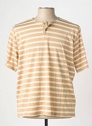 T-shirt col tunisien manches courtes beige WOOL & CO homme
