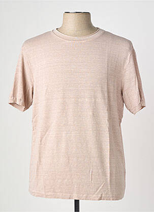 T-shirt tissage chiné manches courtes beige WOOL & CO homme