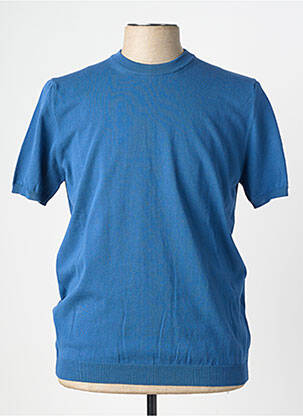 Pull stretch manches courtes bleu WOOL & CO homme