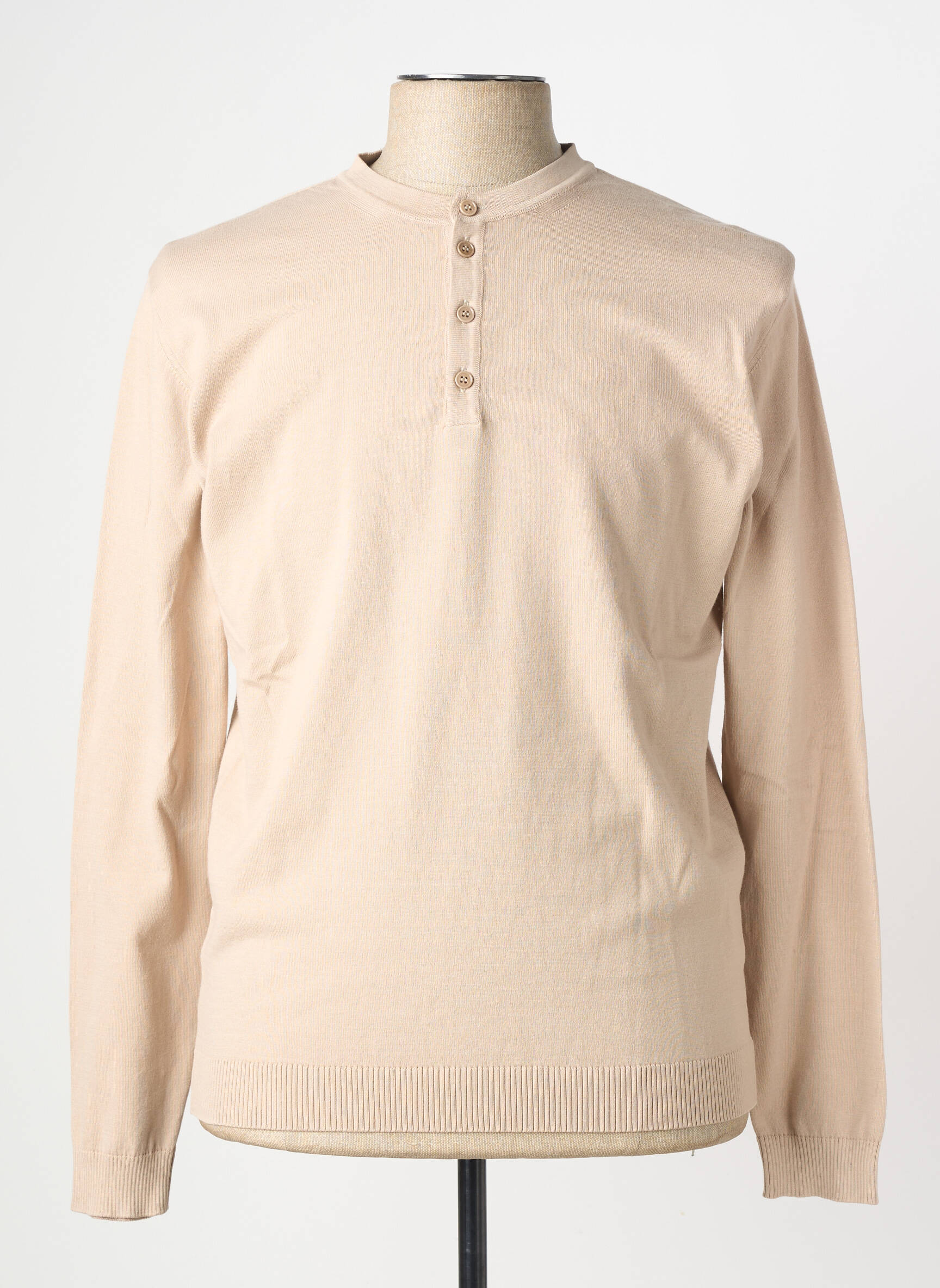 Pull stretch manches longues beige WOOL & CO homme