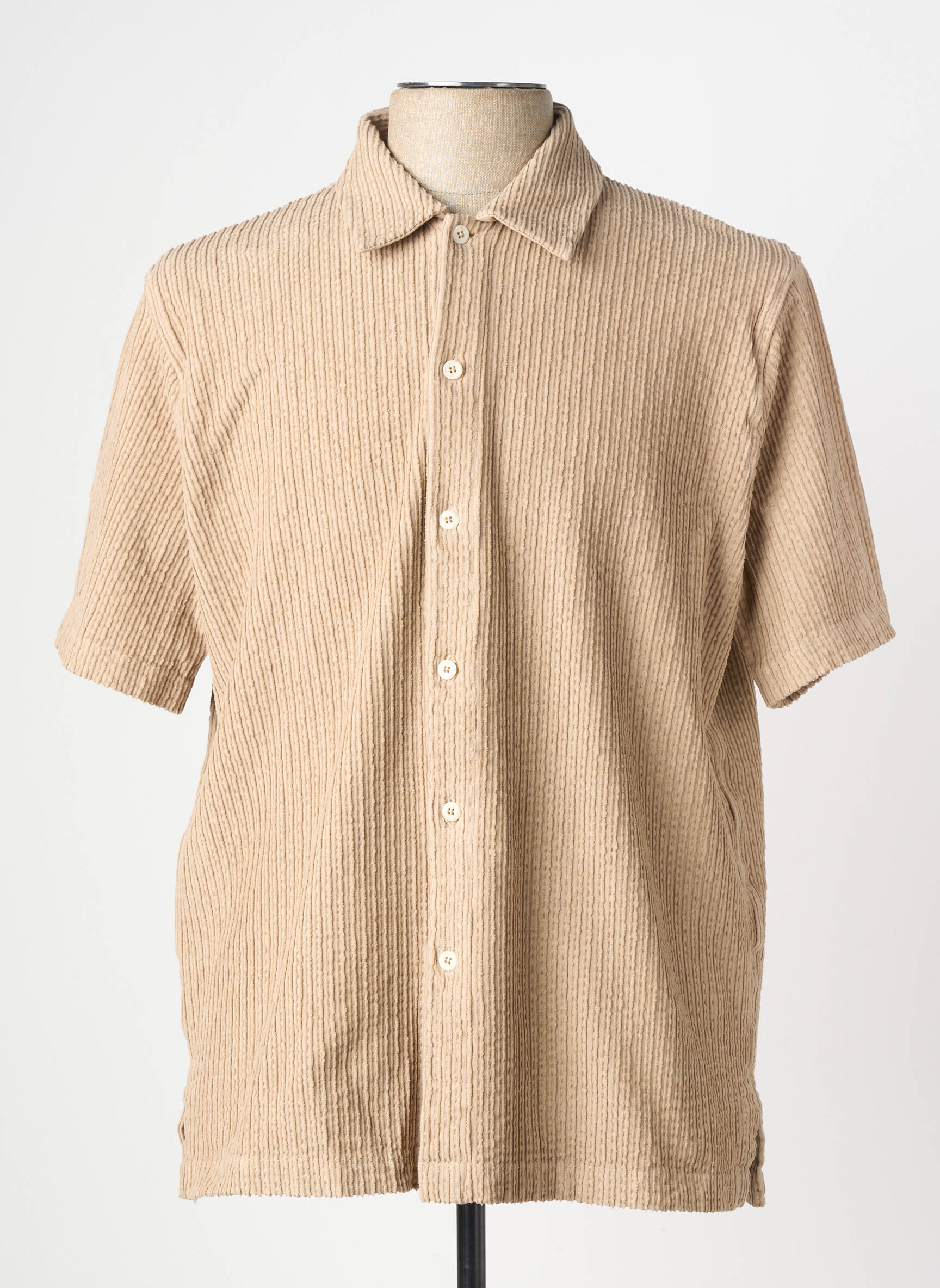 Chemise manches courtes coupe droite beige WOOL & CO homme