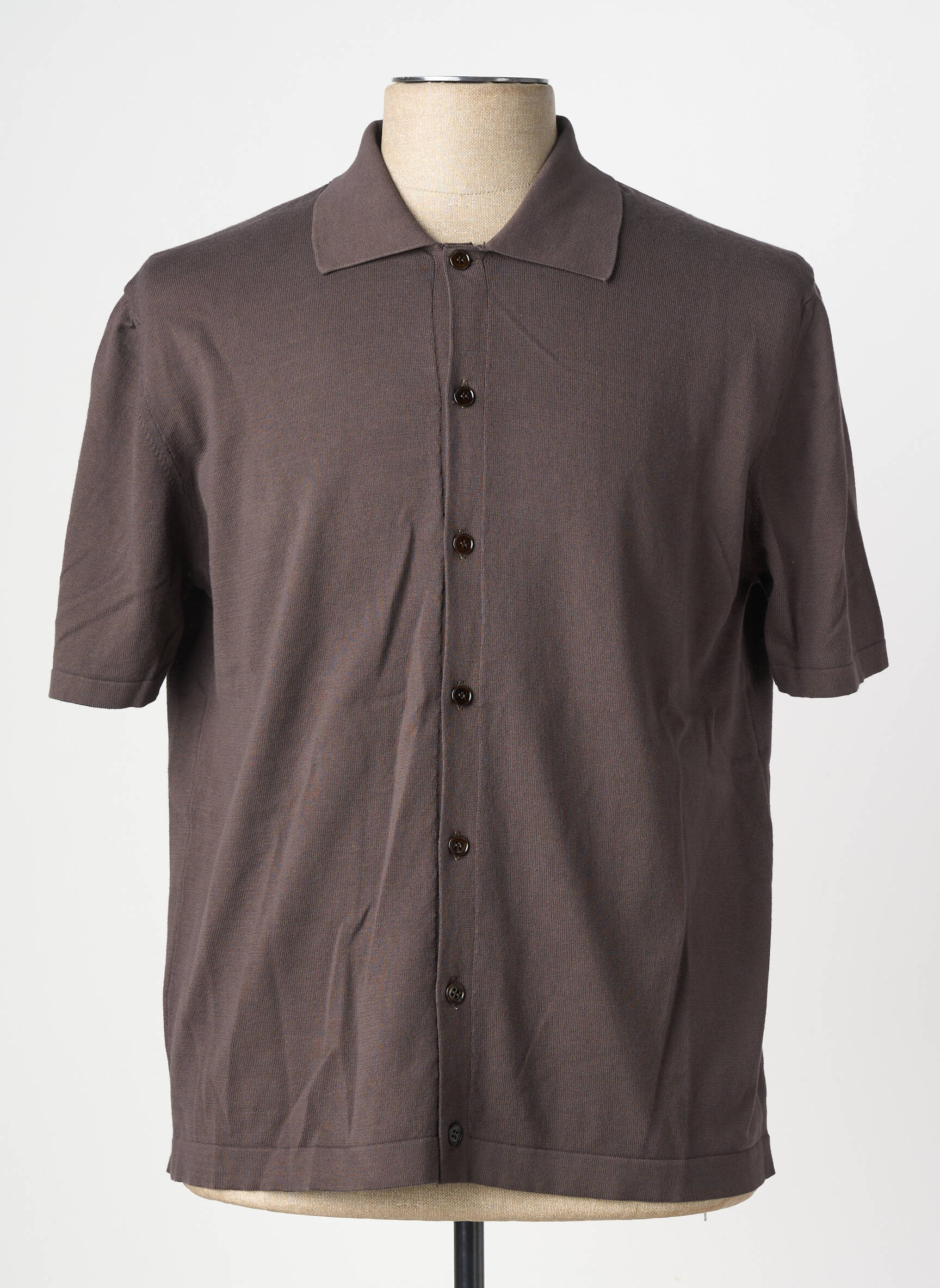 Gilet manches courtes tissage jersey marron WOOL & CO homme