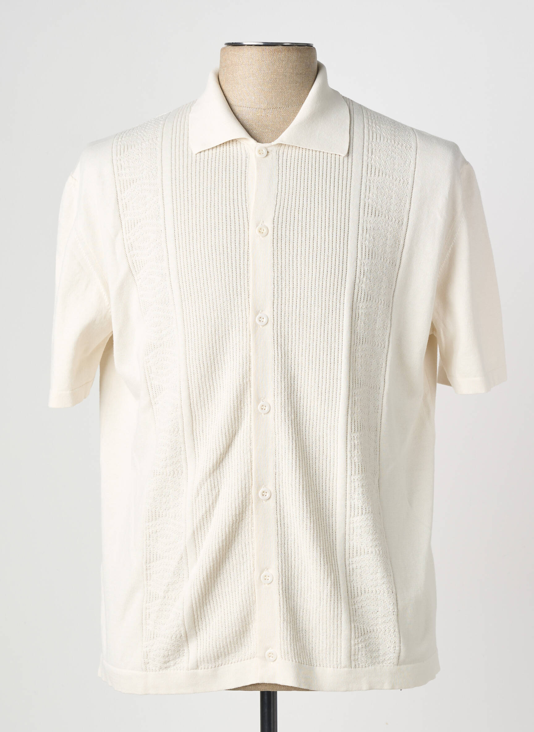 Gilet manches courtes tissage jersey beige WOOL & CO homme