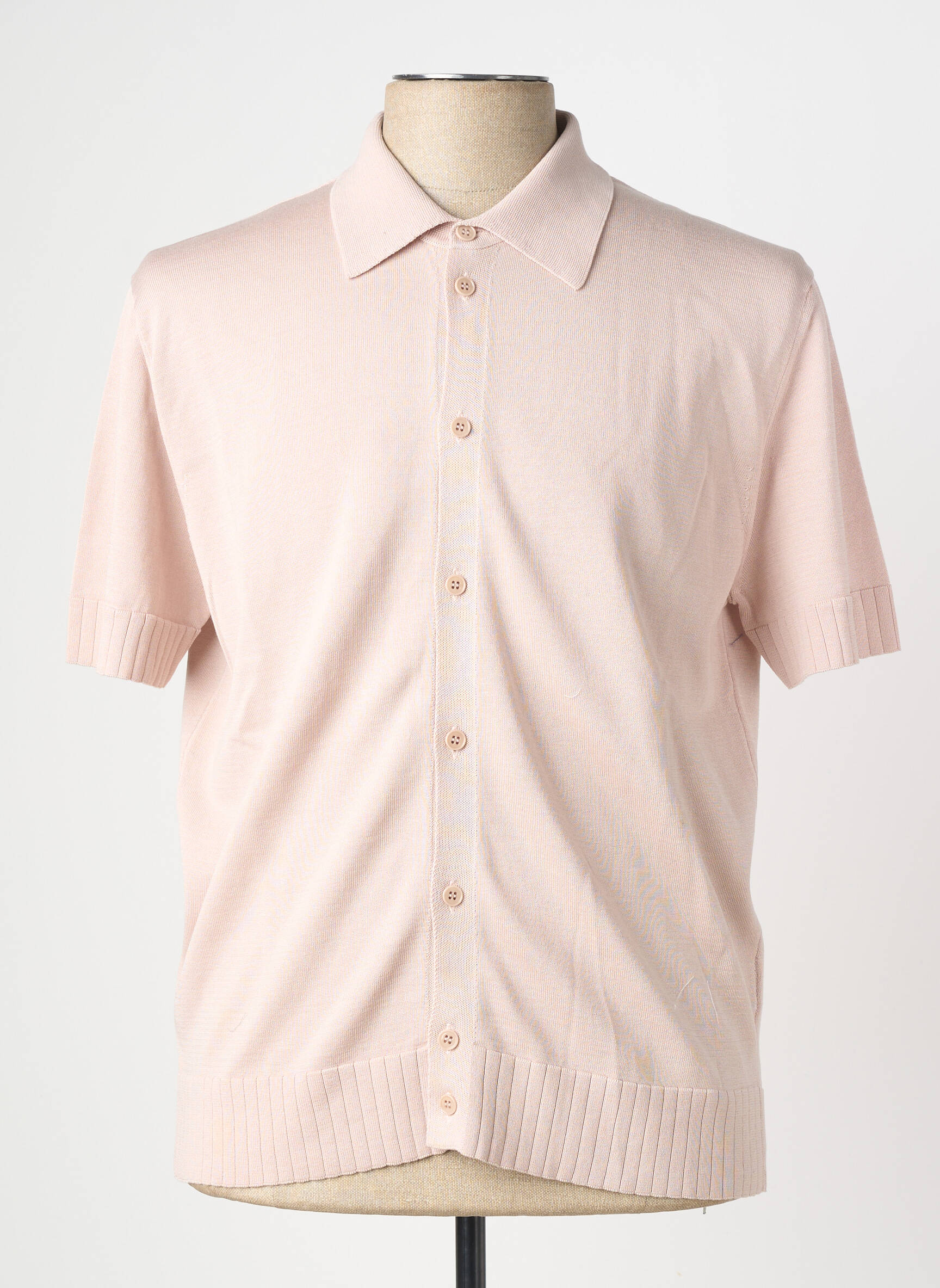 Gilet manches courtes tissage jersey rose WOOL & CO homme