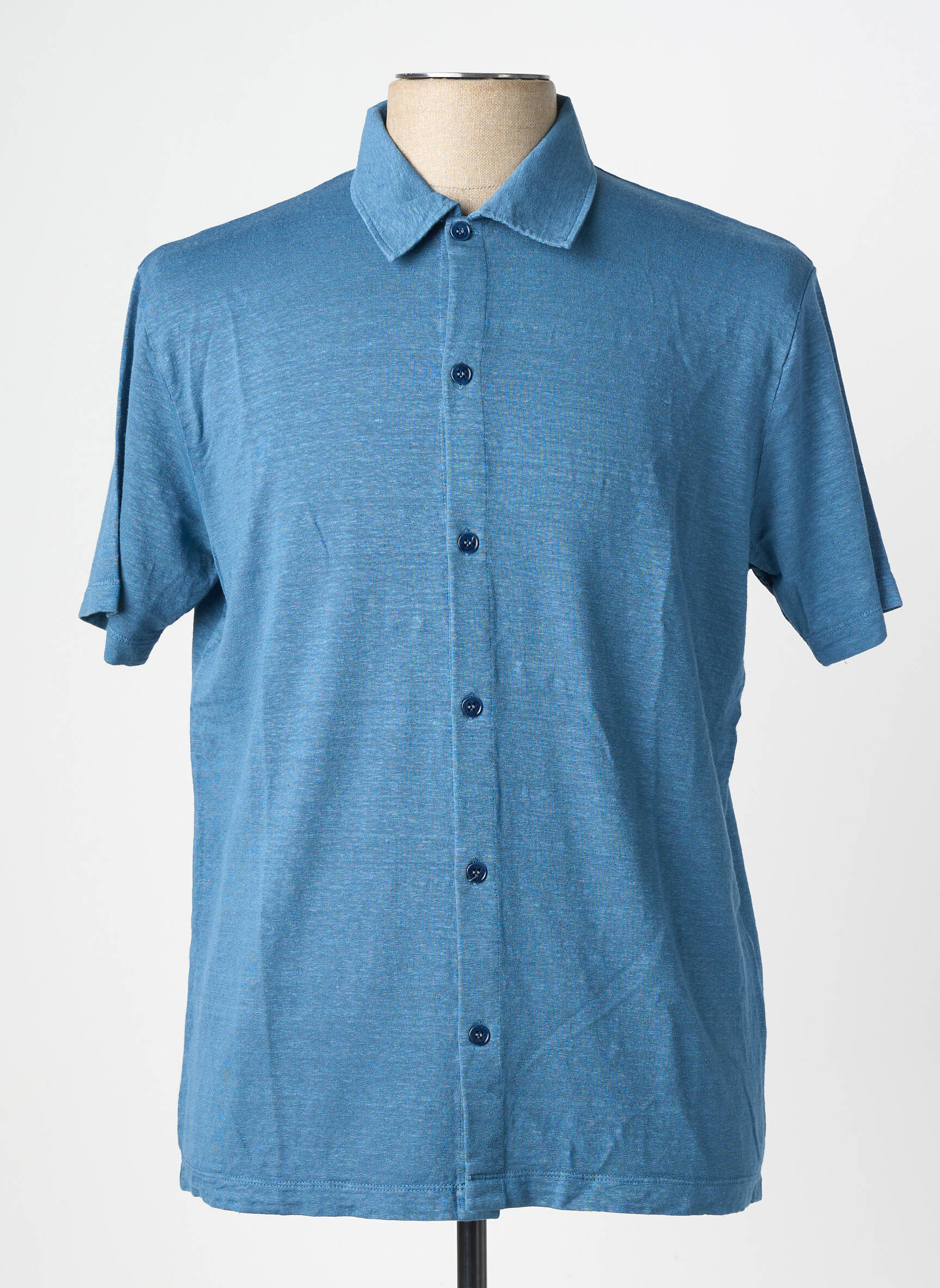 Chemise manches courtes coupe cintrée bleu WOOL & CO homme