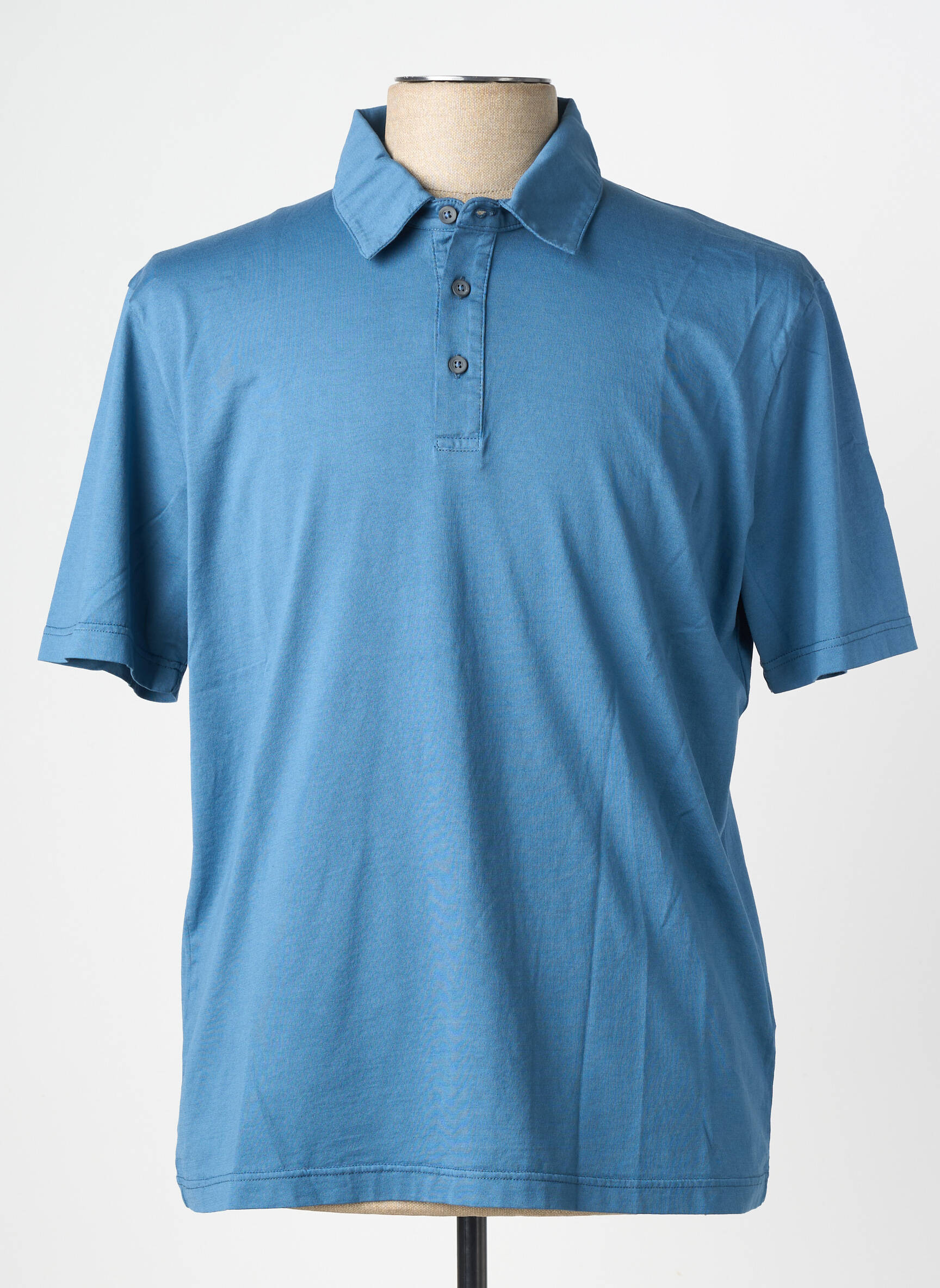 Polo tissage jersey manches courtes bleu WOOL & CO homme