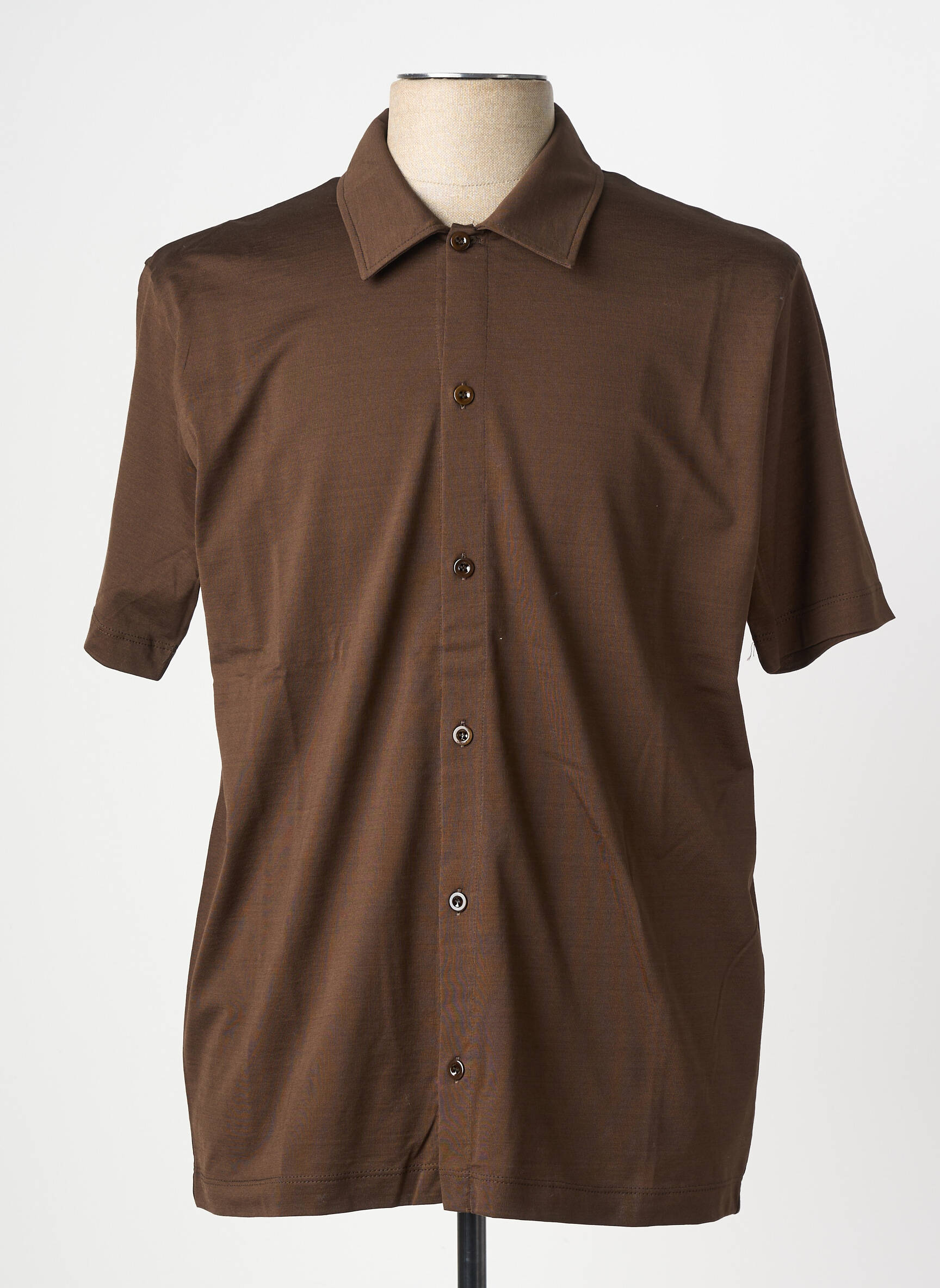 Chemise manches courtes coupe cintrée marron WOOL & CO homme