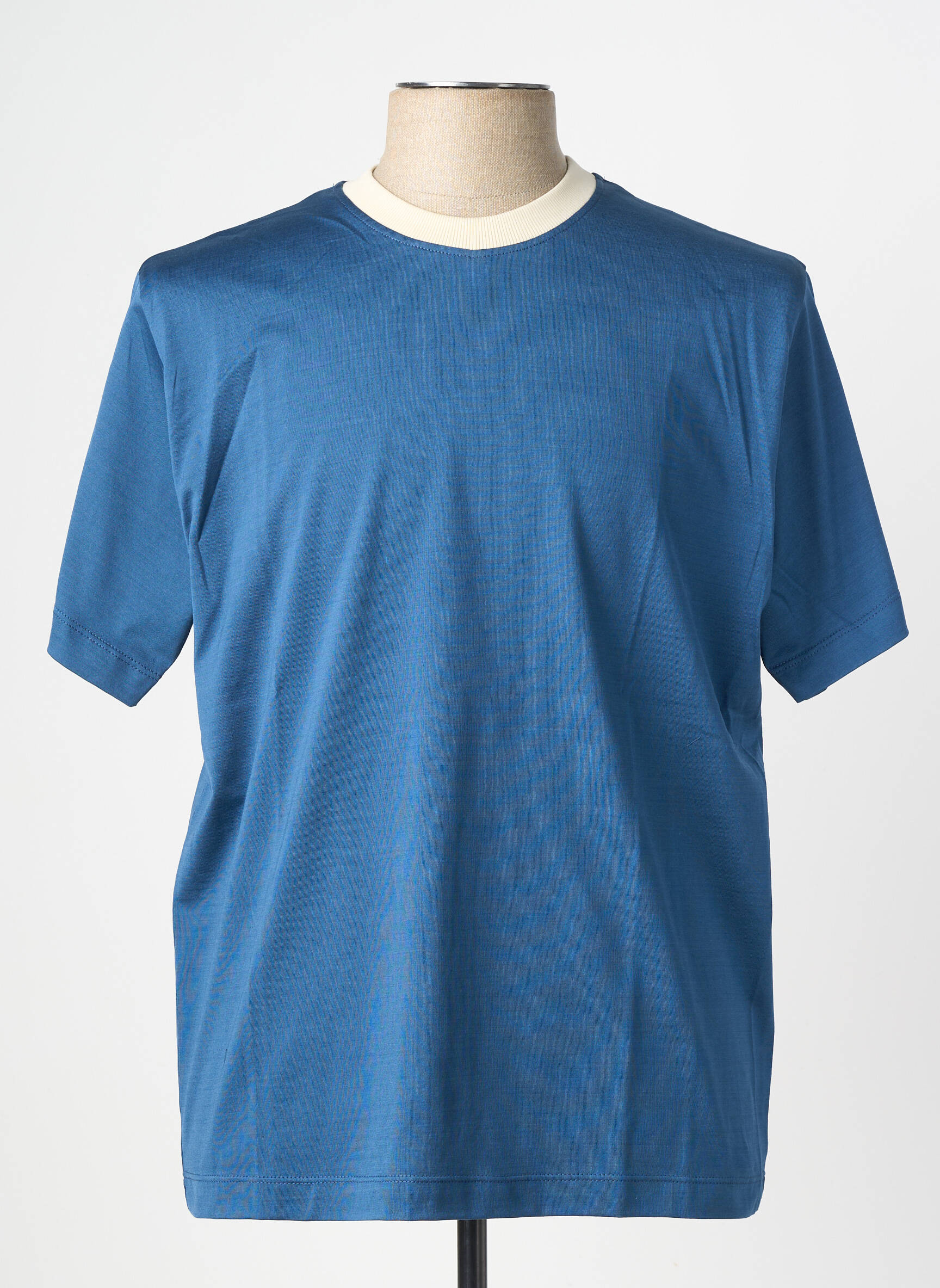 T-shirt coupe cintrée manches courtes bleu WOOL & CO homme