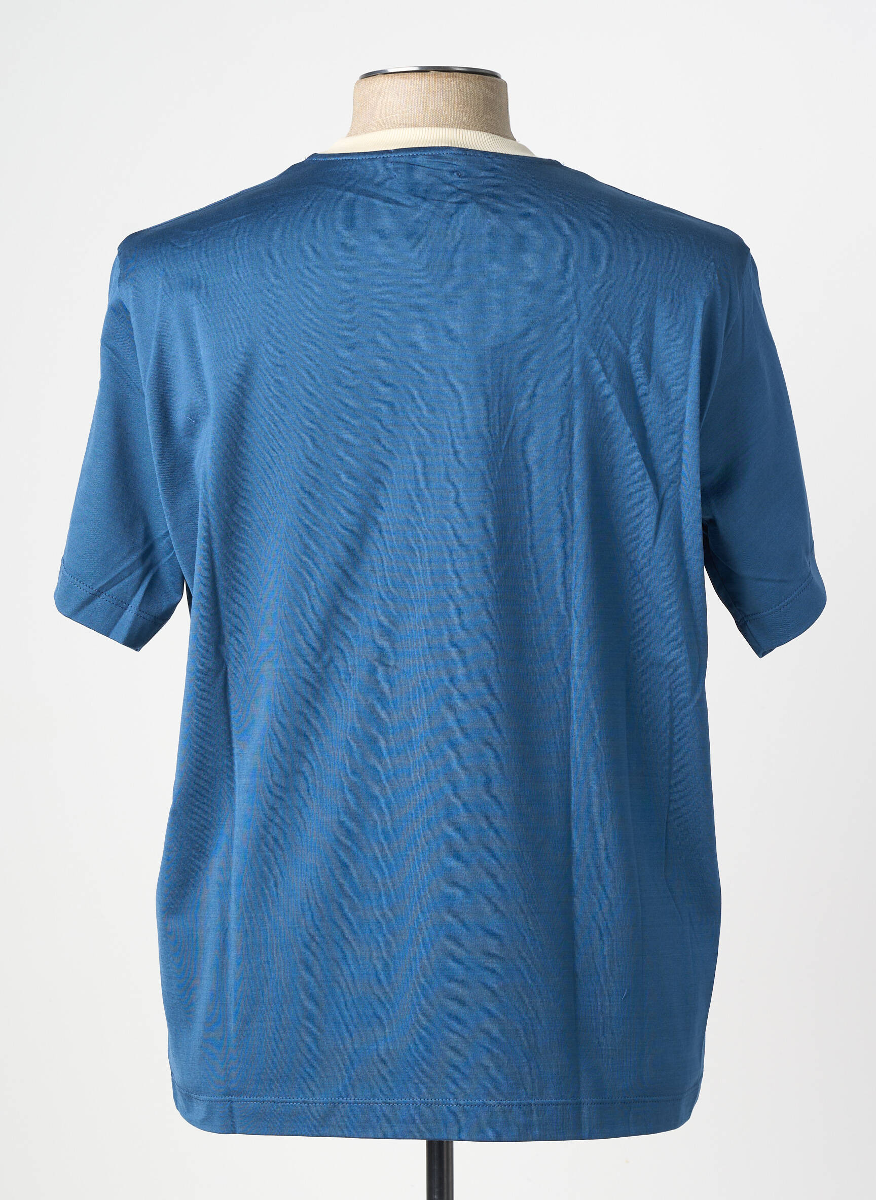 T-shirt coupe cintrée manches courtes bleu WOOL & CO homme