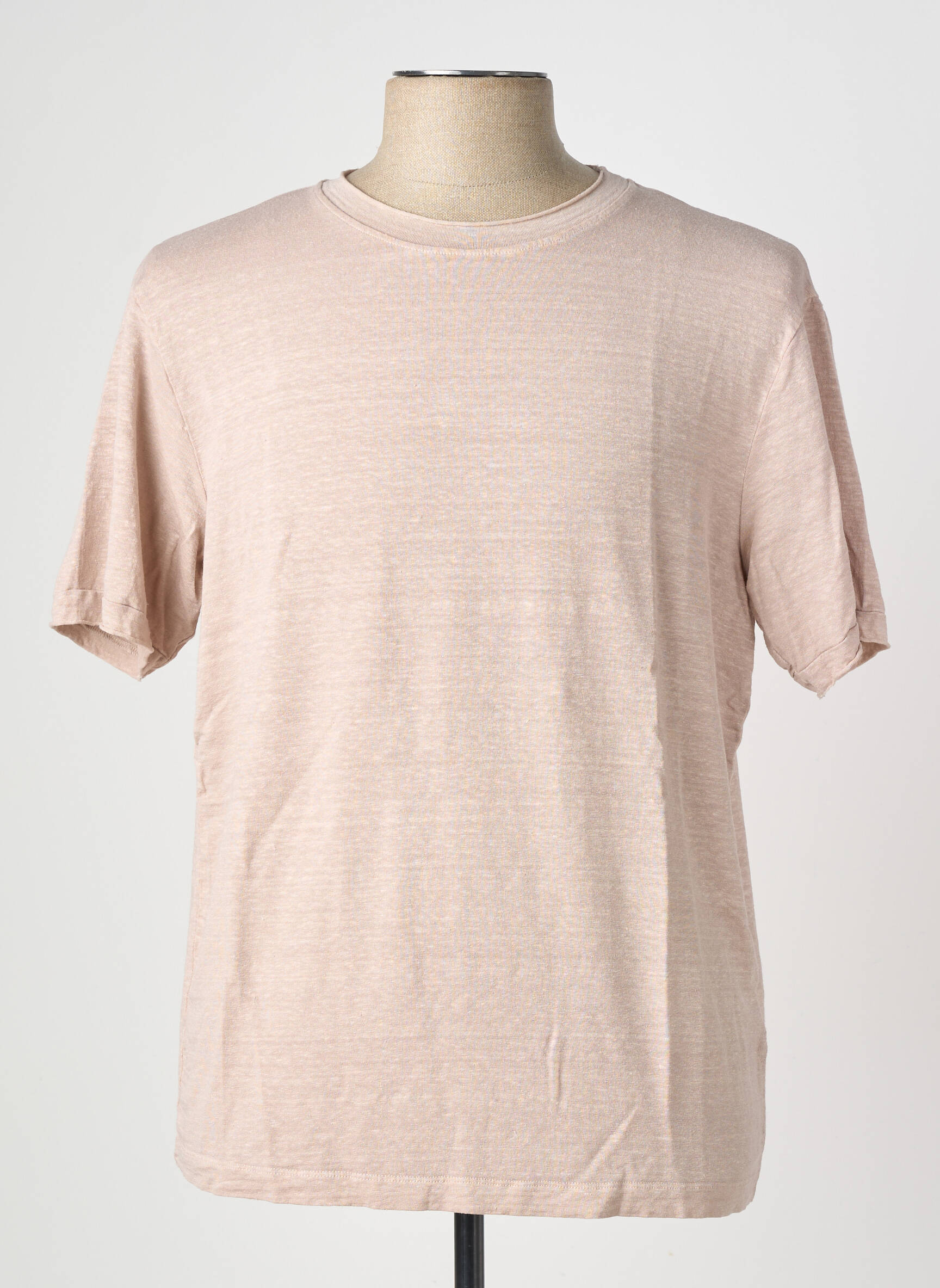 T-shirt tissage chiné manches courtes beige WOOL & CO homme
