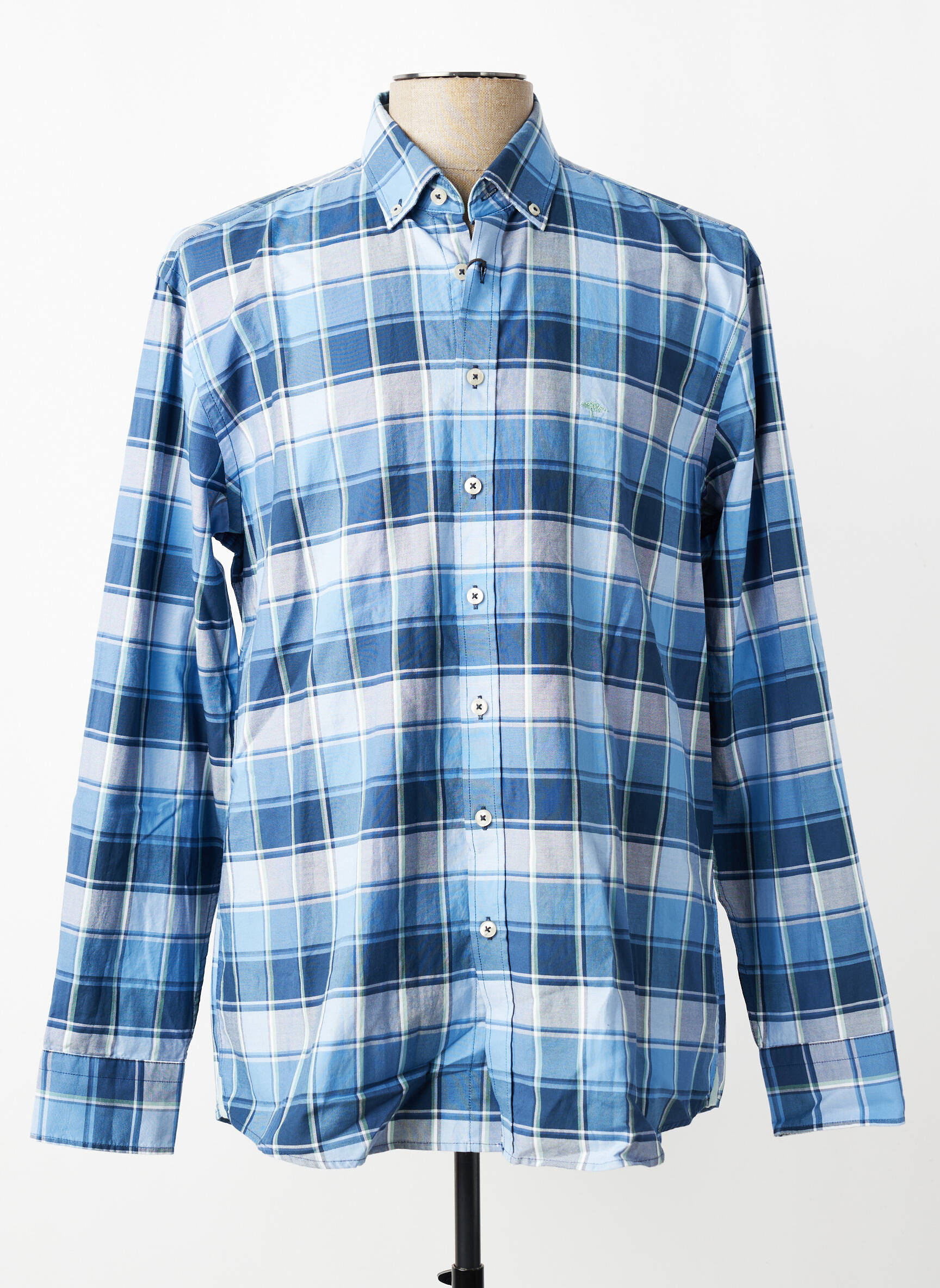 Chemise manches longues imprimé carreaux bleu FYNCH-HATTON homme