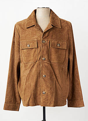 Veste en cuir col chemisier marron FYNCH-HATTON homme