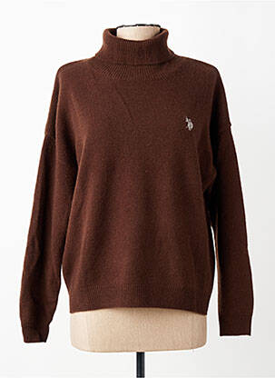 Pull col roulé stretch manches longues marron U.S. POLO ASSN femme