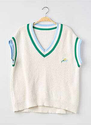 Pull col v sans manche beige SANS MARQUE femme