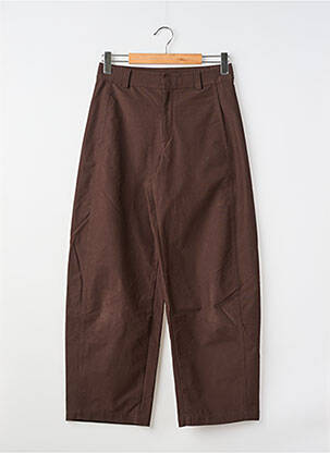 Pantalon large tissage popeline taille haute marron UNIQLO femme