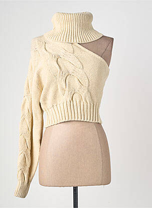 Pull col roulé maille torsadée manches longues beige H&M femme