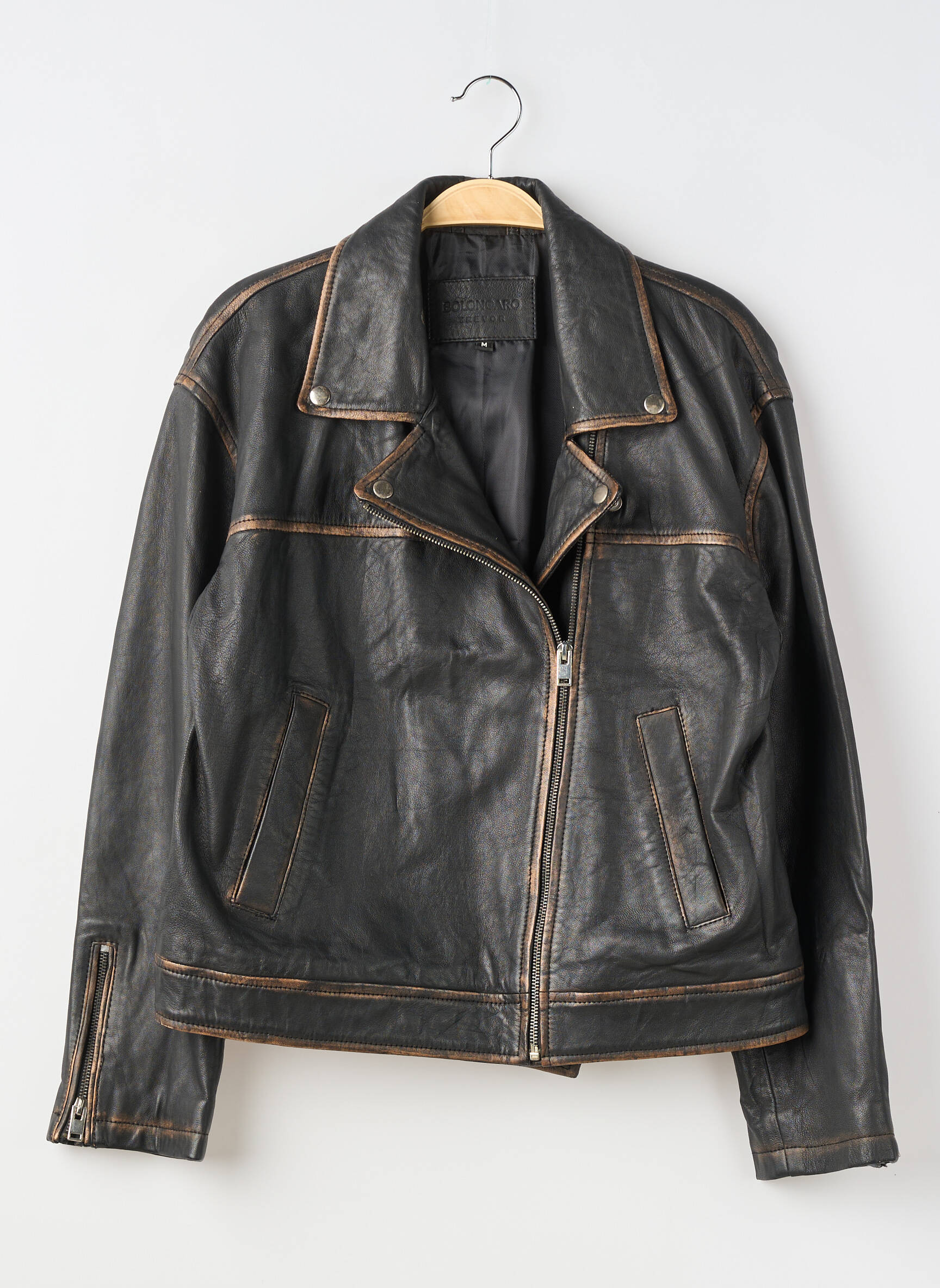 Veste en cuir finition intérieure doublure satiné marron BOLONGARO TREVOR femme