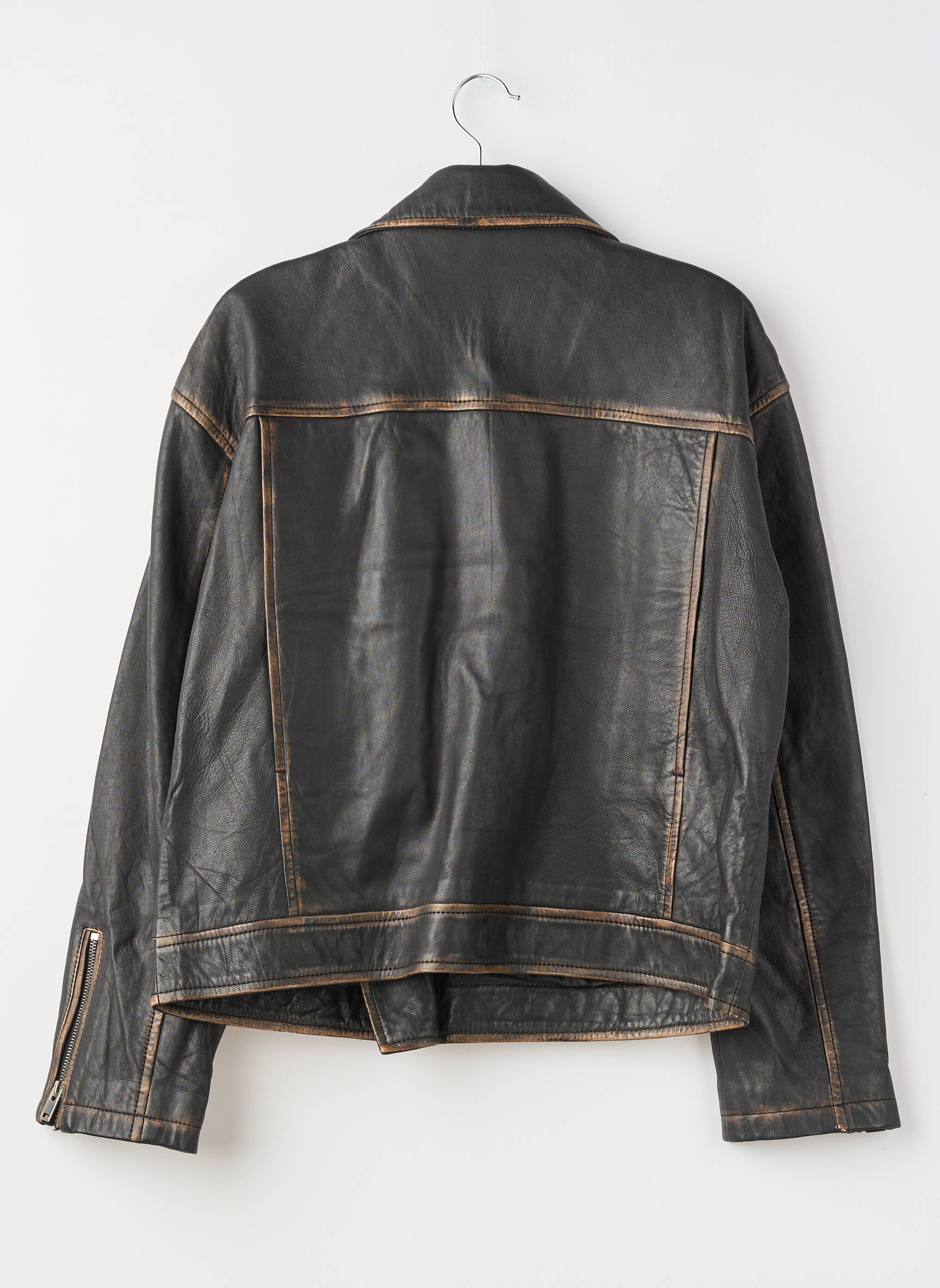 Veste en cuir finition intérieure doublure satiné marron BOLONGARO TREVOR femme